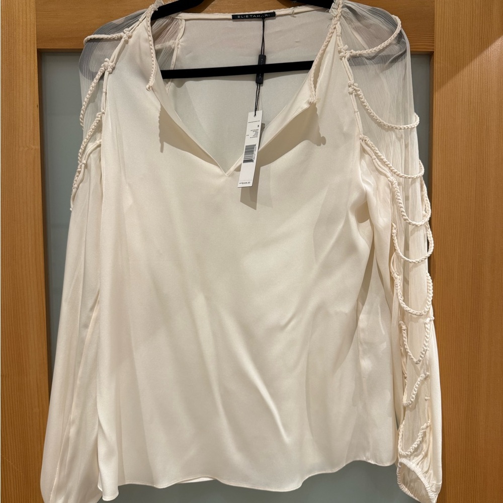 Elie Tahari Cream Silk Rope Sleeve Detail